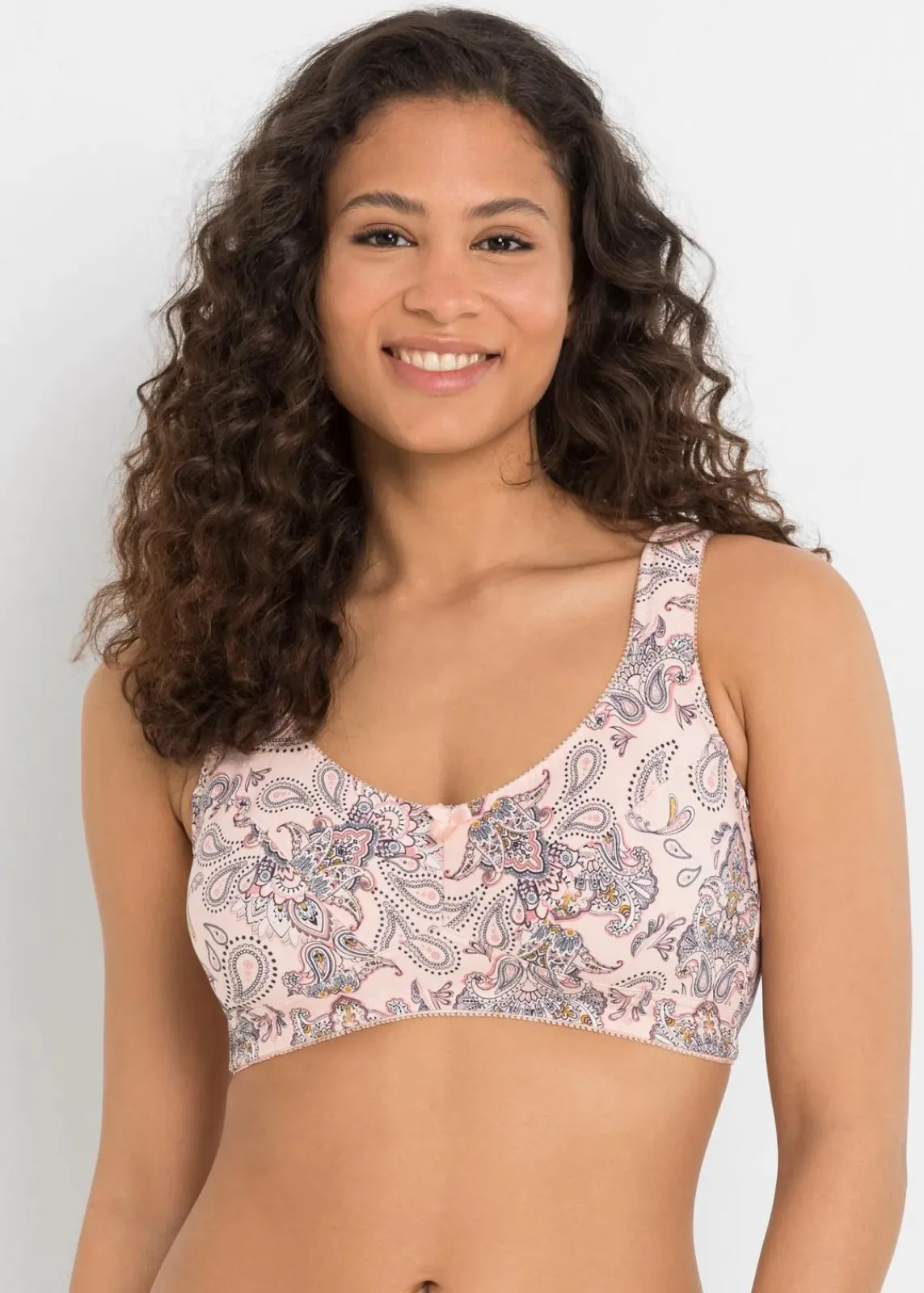 bonprix Wäsche·Baumwollunterwäsche|Wäsche·Große Cups D-H^BH ohne Bügel mit Bio-Baumwolle (3er Pack) pfirsich paisley + rhabarber + mittelbraun