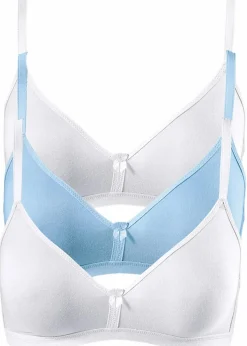 bonprix Wäsche·Basics|Wäsche·Bhs^BH ohne Bügel mit Bio-Baumwolle (3er Pack) weiß+hellblau