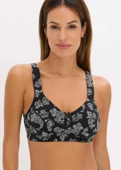bonprix Wäsche·Baumwollunterwäsche|Wäsche·Große Cups D-H^BH ohne Bügel mit Bio-Baumwolle (3er Pack) schwarz paisley+wollweiß+schwarz