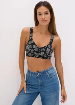 bonprix Wäsche·Baumwollunterwäsche|Wäsche·Große Cups D-H^BH ohne Bügel mit Bio-Baumwolle (3er Pack) schwarz paisley+wollweiß+schwarz