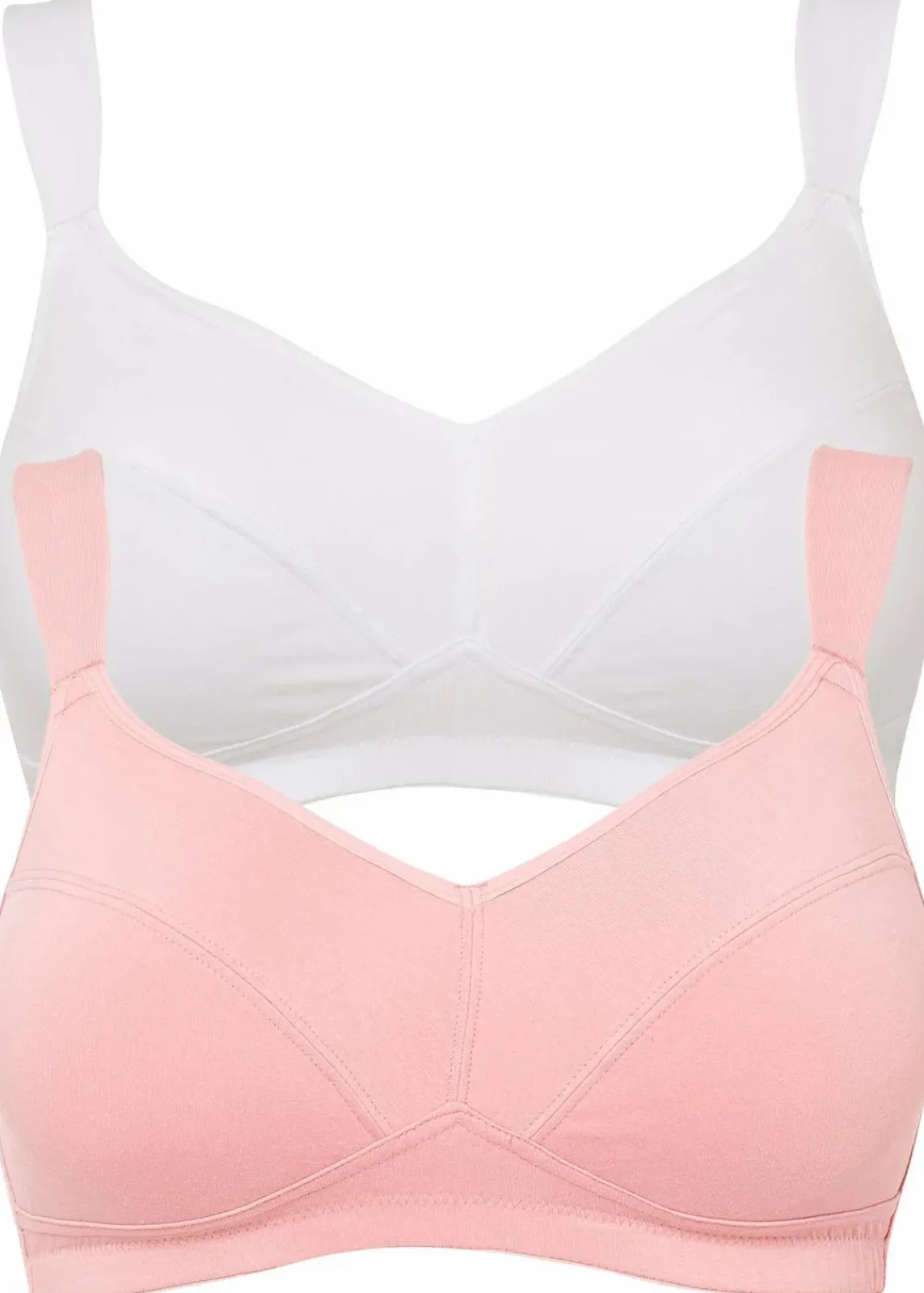 bonprix Große Cups D-H|Nachhaltigere Materialien^BH ohne Bügel mit Bio-Baumwolle (2er Pack) weiß+ rosa
