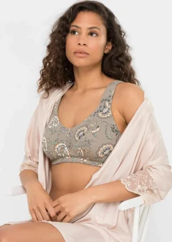 bonprix Große Cups D-H|Nachhaltigere Materialien^BH ohne Bügel mit Bio-Baumwolle (3er Pack) taupe paisley + cremeapricot + mint