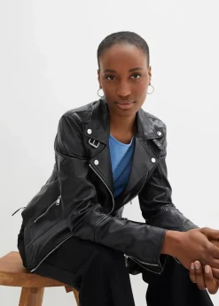 bonprix Jacken & Mäntel|Premium^Bikerjacke aus Nappaleder schwarz