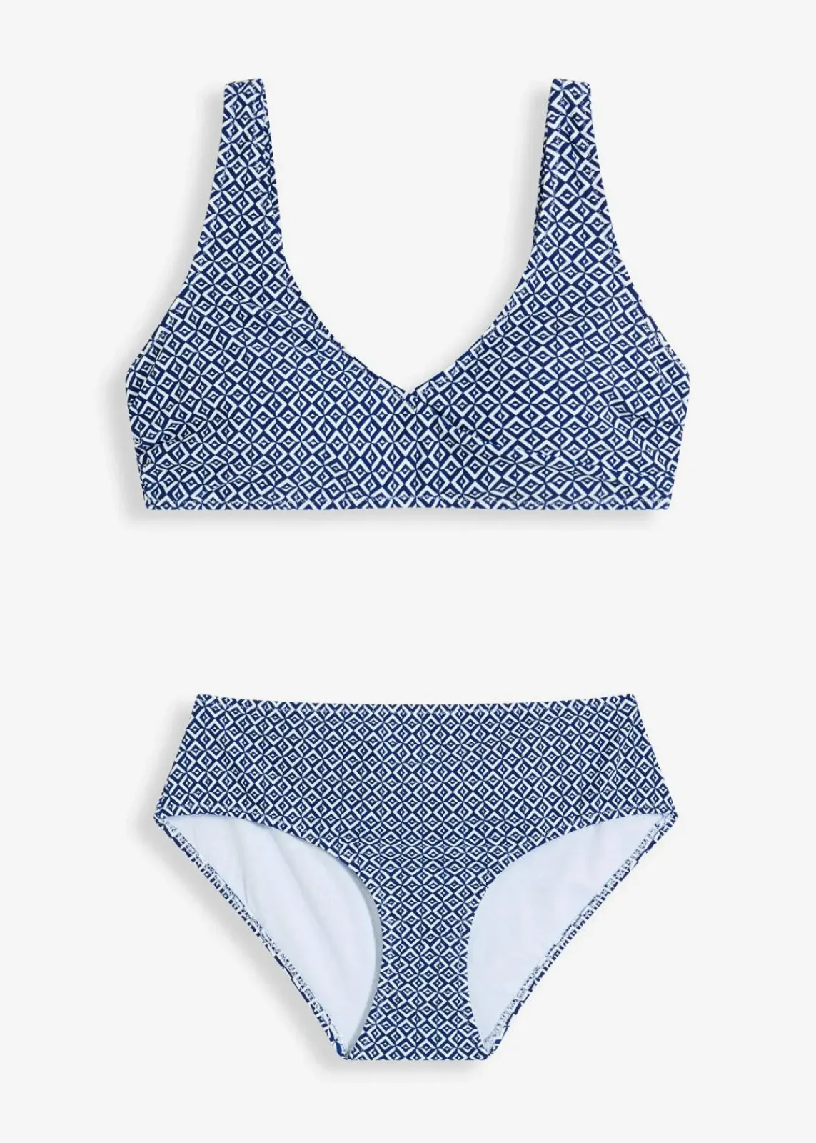 bonprix Nachhaltigere Materialien|Bikinis^Bikini in Wickeloptik (2-tlg.Set) weiß/blau graphisch bedruckt