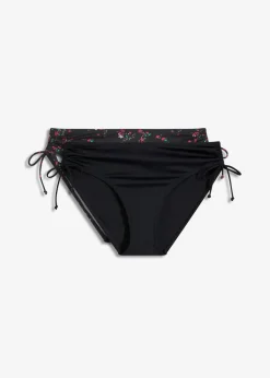 bonprix Nachhaltigere Materialien|Mix & Match^Bikinihose (2er Pack) mit seitlicher Schnürung schwarz + schwarz floral