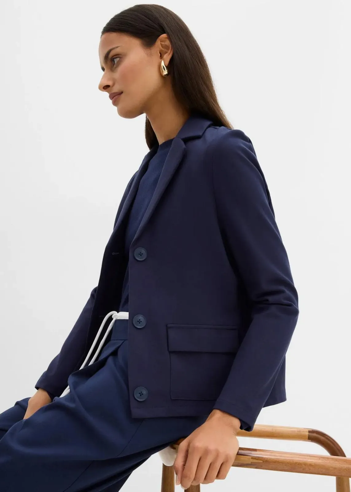 bonprix Bekleidung·Basics|Bekleidung·Blusen & Tuniken^Blazer aus Punto di Roma dunkelblau