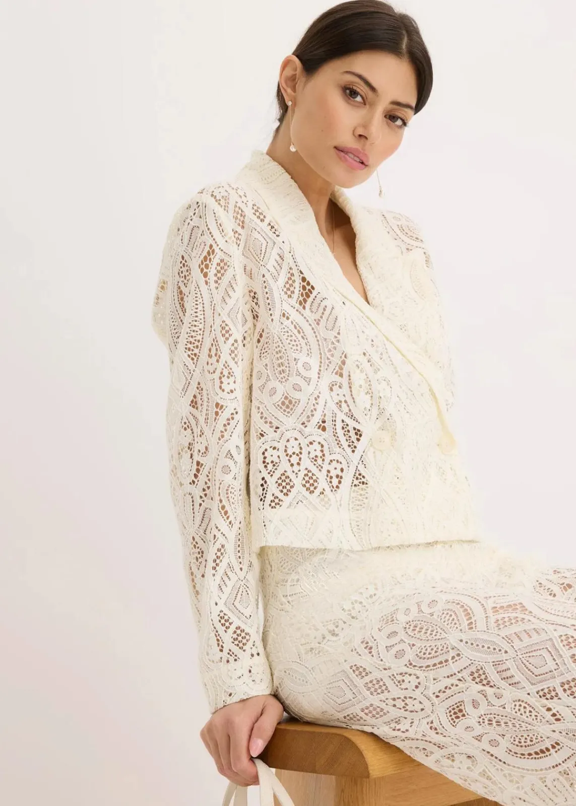 bonprix Blazer^Blazer aus Spitze creme