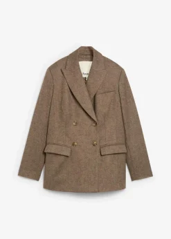 bonprix Bekleidung·Basics|Blazer^Blazer aus weichem Woll-Mix dunkelbraun meliert