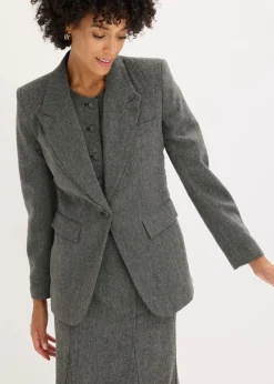 bonprix Bekleidung·Basics|Blazer^Blazer in Tweedoptik schwarz/wollweiß meliert