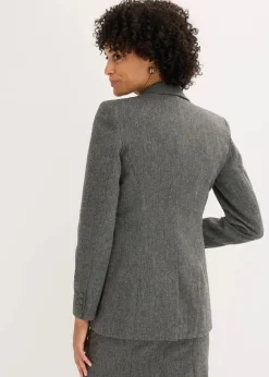 bonprix Bekleidung·Basics|Blazer^Blazer in Tweedoptik schwarz/wollweiß meliert