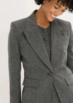 bonprix Bekleidung·Basics|Blazer^Blazer in Tweedoptik schwarz/wollweiß meliert