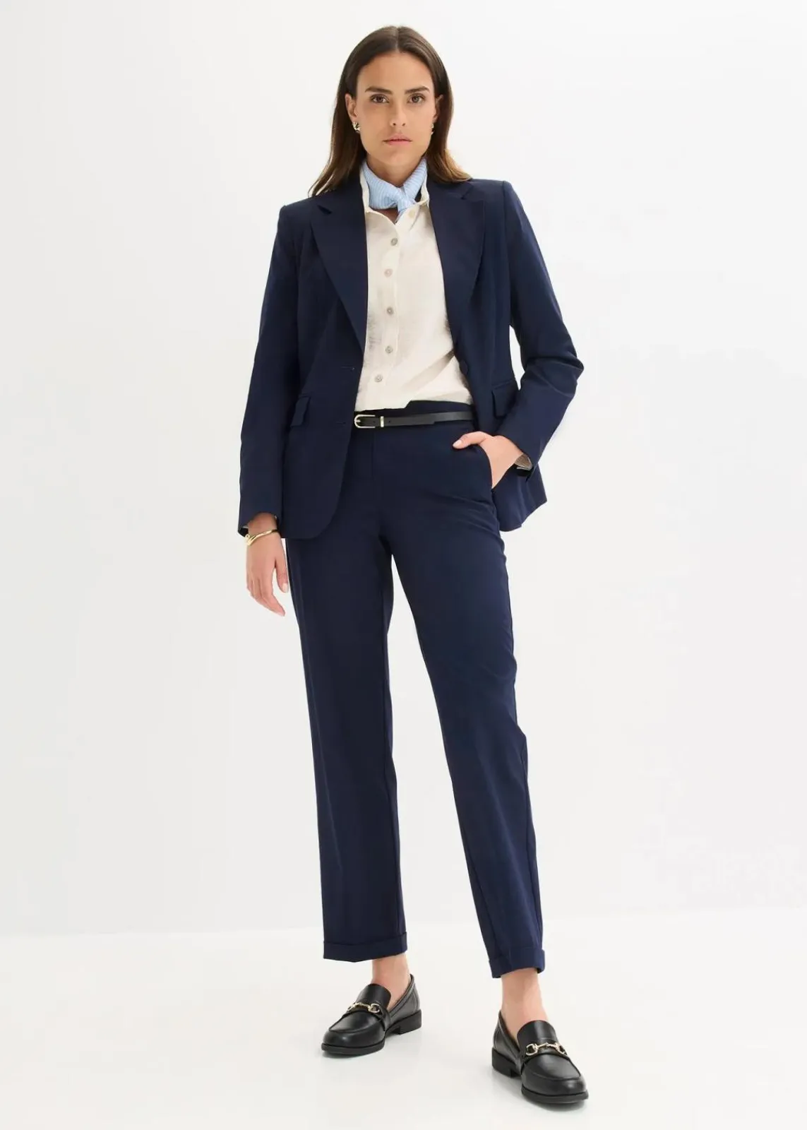 bonprix Bekleidung·Basics|Blazer^Blazer mit dekorativen Handstich Details dunkelblau