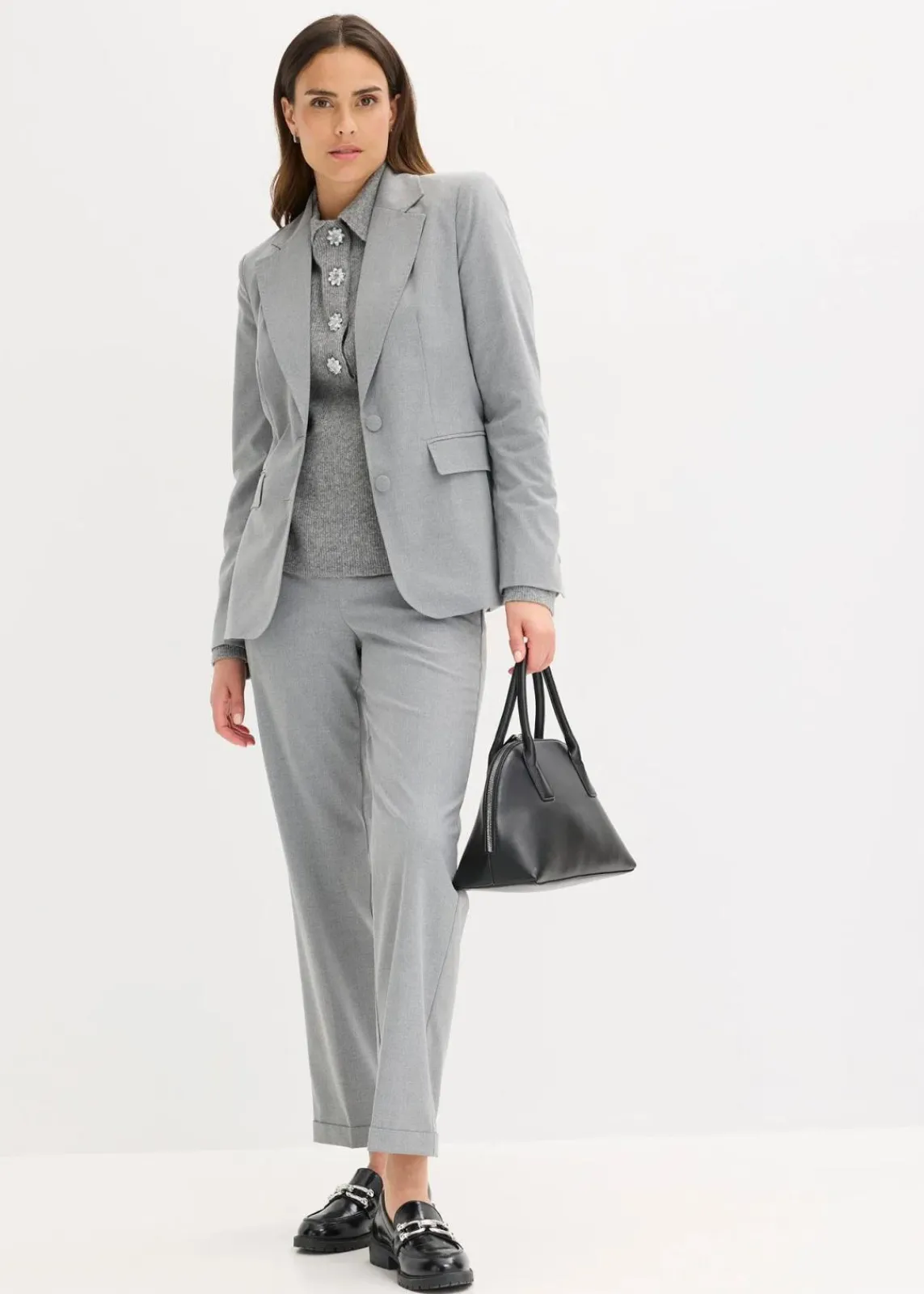 bonprix Blazer|Bekleidung·Basics^Blazer mit dekorativen Handstich Details grau meliert