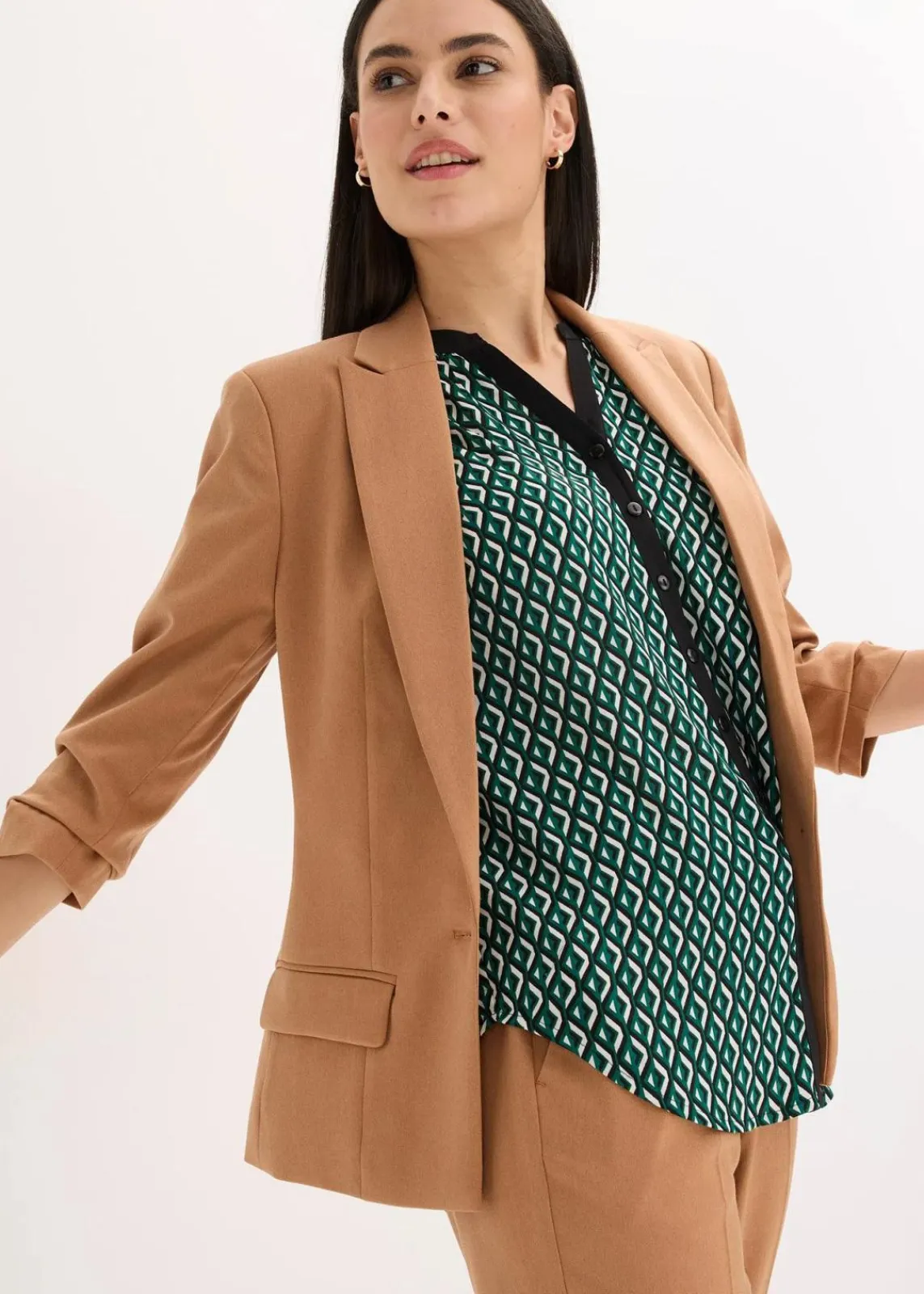 bonprix Bekleidung·Basics|Blazer^Blazer mit drapierten Ärmeln mokkabraun