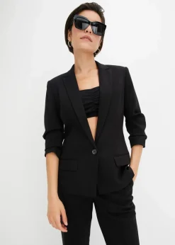 bonprix Nachhaltigere Materialien|Blazer^Blazer mit drapierten Ärmeln schwarz