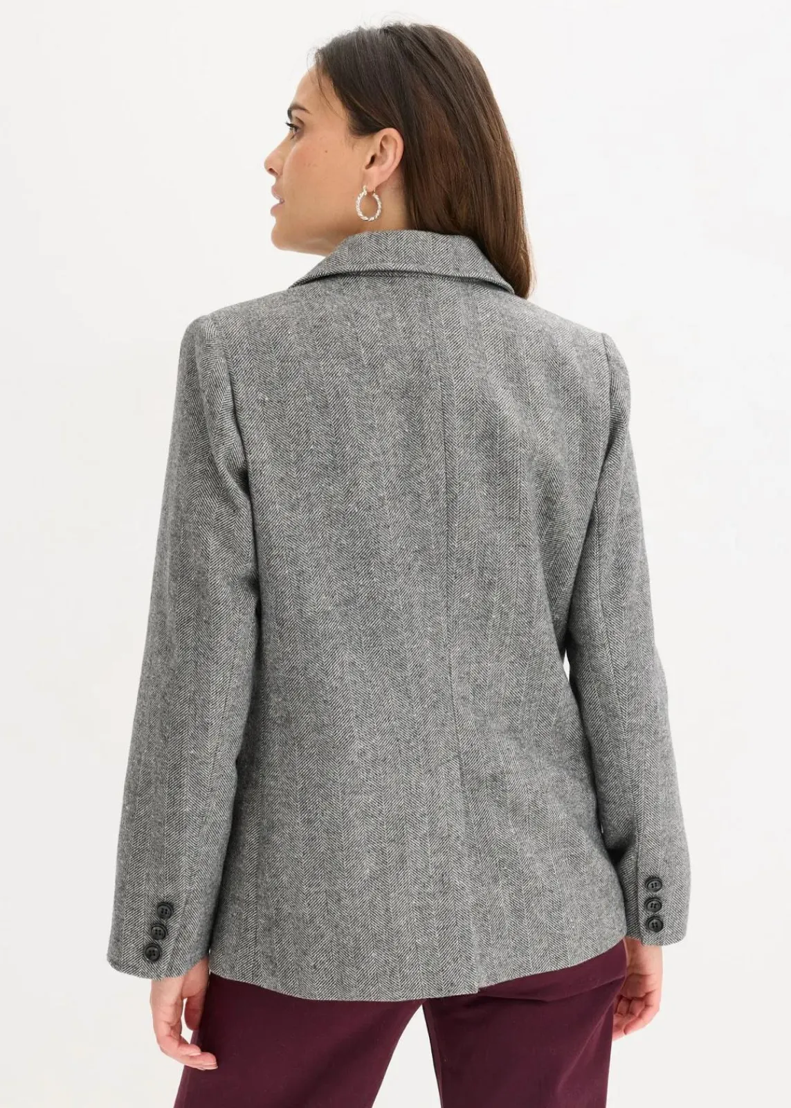 bonprix Blazer|Bekleidung·Basics^Blazer mit Fischgratmuster und Wollanteil dunkelgrau meliert