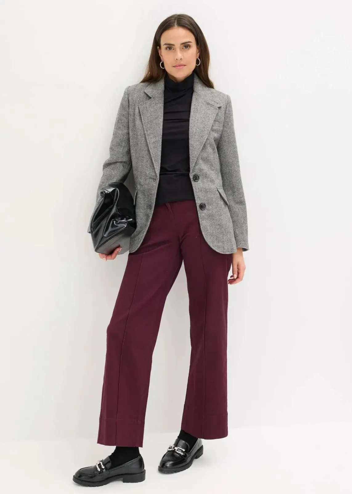 bonprix Blazer|Bekleidung·Basics^Blazer mit Fischgratmuster und Wollanteil dunkelgrau meliert