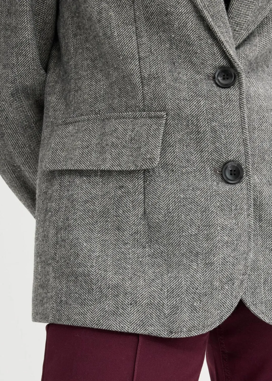 bonprix Blazer|Bekleidung·Basics^Blazer mit Fischgratmuster und Wollanteil dunkelgrau meliert