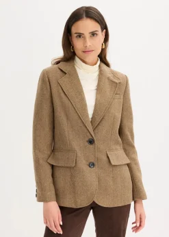 bonprix Bekleidung·Basics|Blazer^Blazer mit Fischgratmuster und Wollanteil walnussbraun meliert