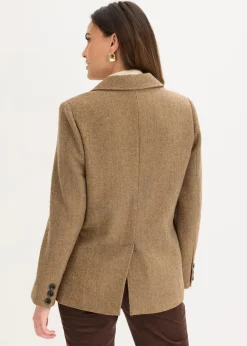 bonprix Bekleidung·Basics|Blazer^Blazer mit Fischgratmuster und Wollanteil walnussbraun meliert