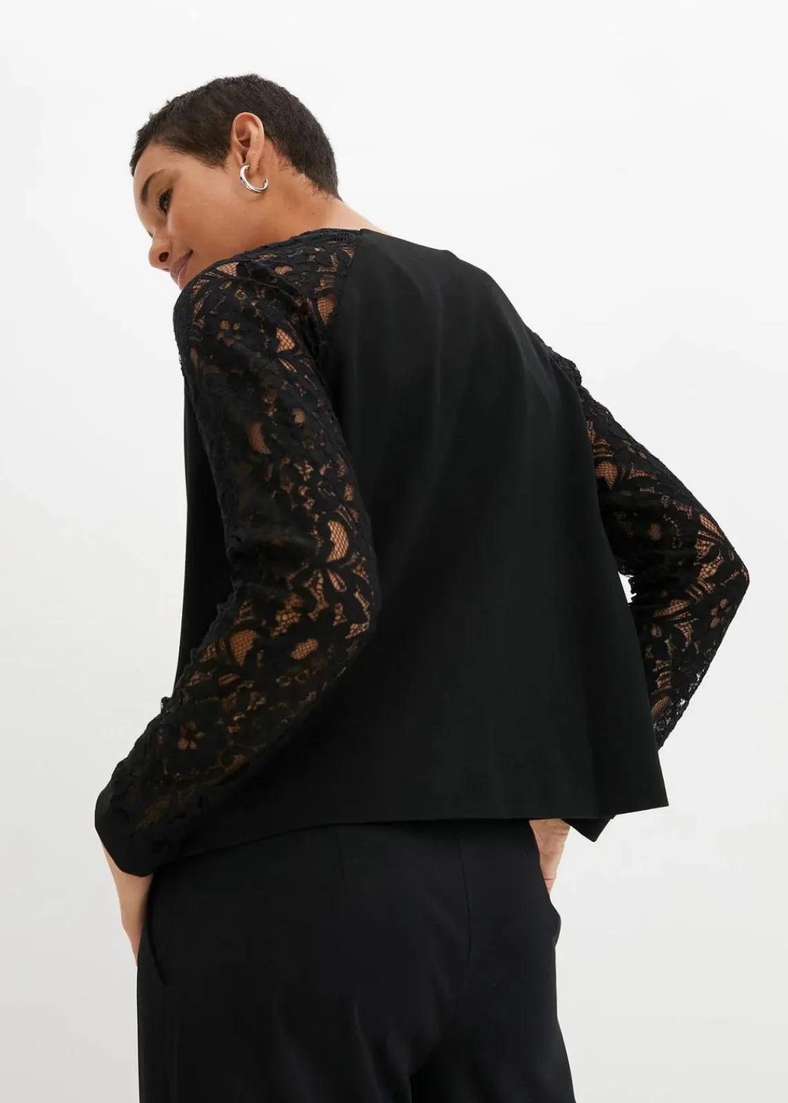bonprix Bekleidung·Basics|Festliche Mode^Blazer mit Spitzenärmeln schwarz