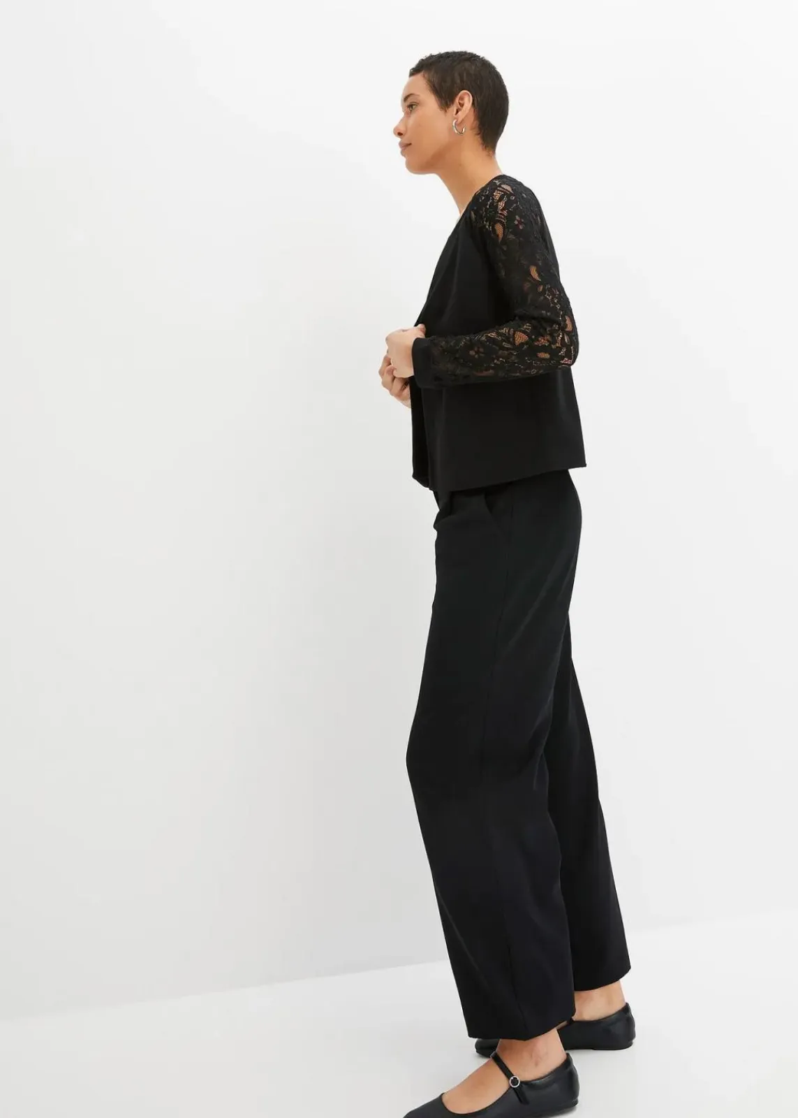 bonprix Bekleidung·Basics|Festliche Mode^Blazer mit Spitzenärmeln schwarz
