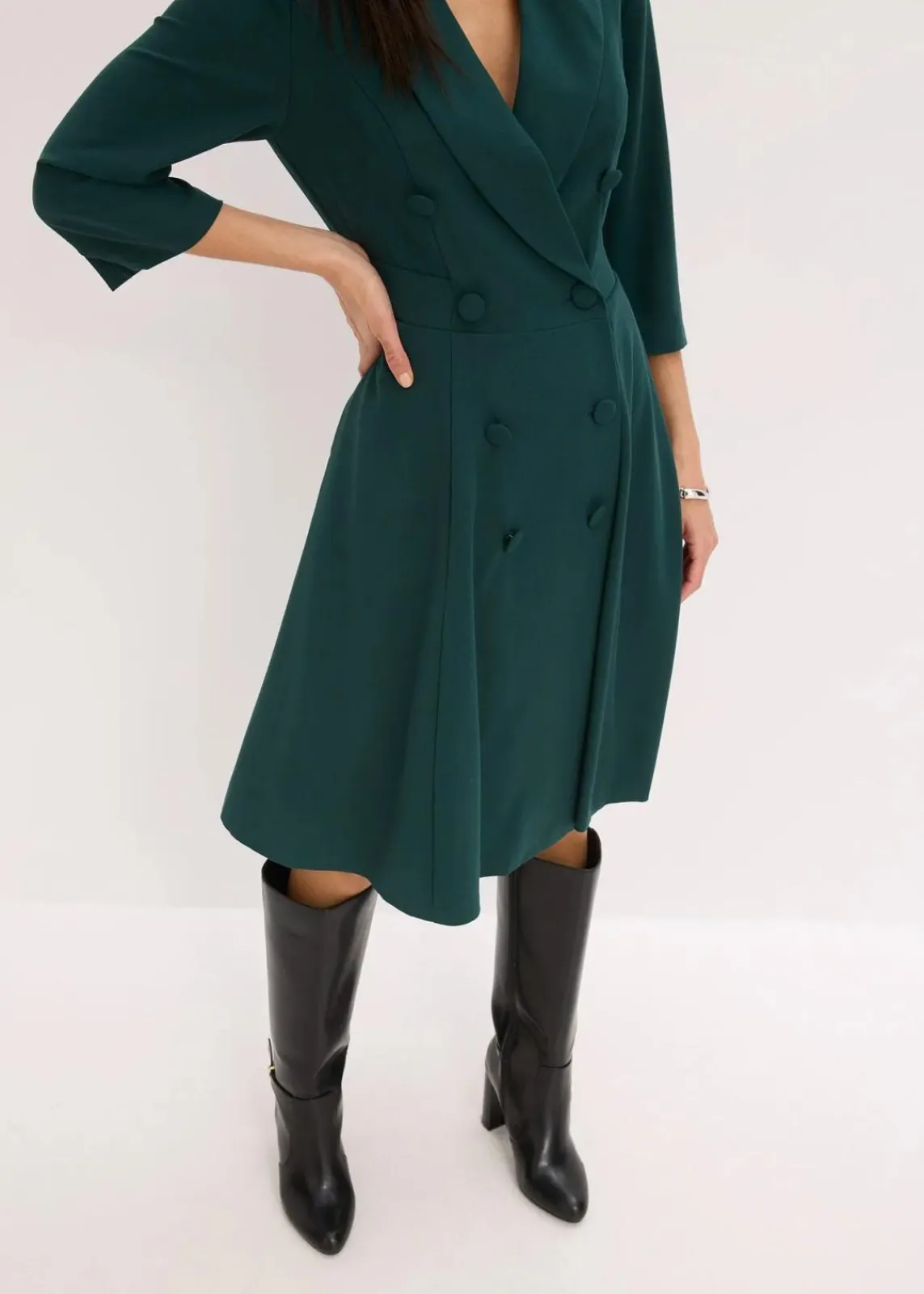 bonprix Bekleidung·Pullover & Strickjacken|Kleider^Blazerkleid mit ausgestelltem Rockteil tiefgrün