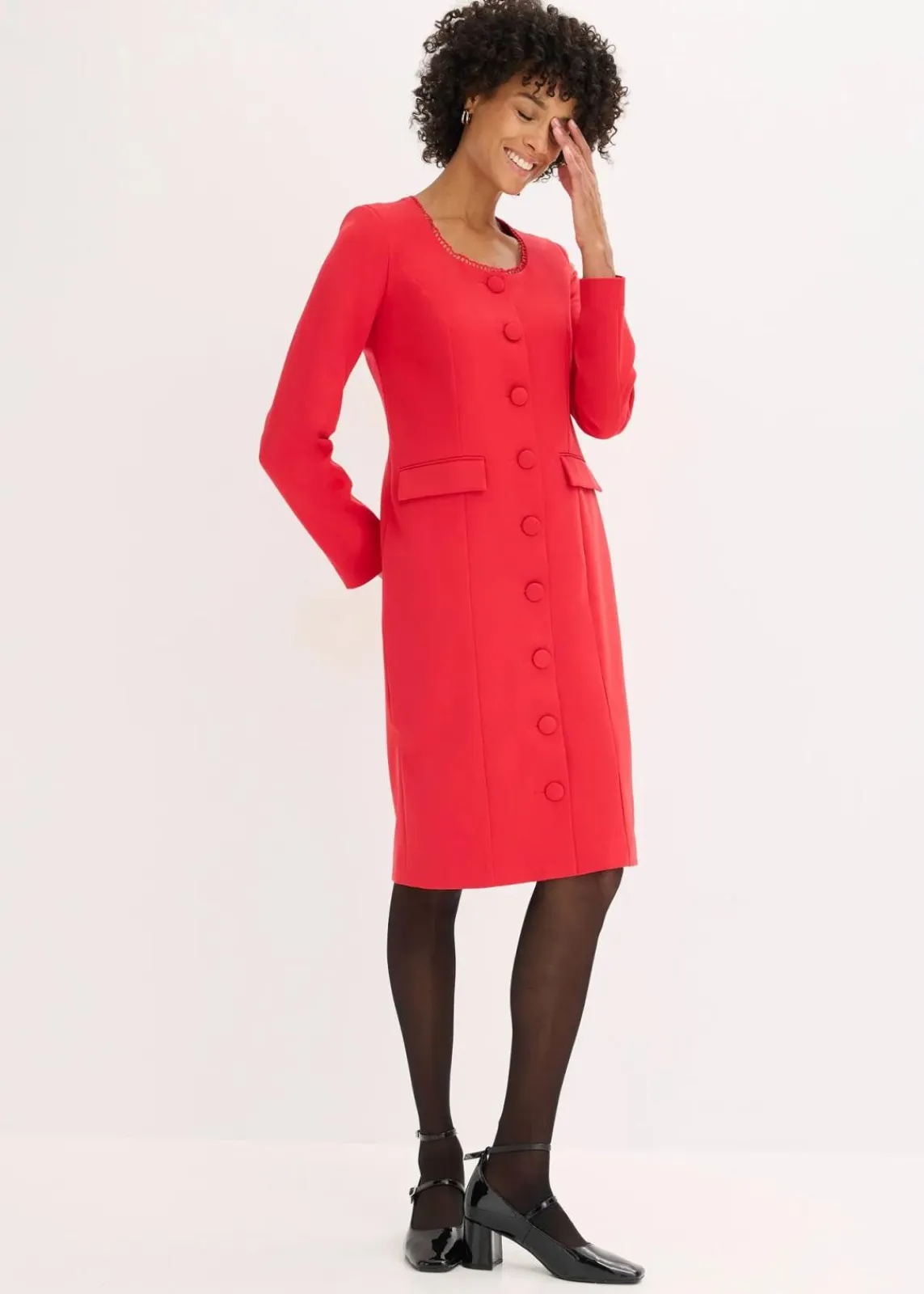 bonprix Kleider|Bekleidung·Pullover & Strickjacken^Blazerkleid mit Spitzenkante rot