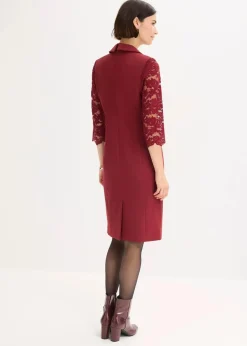 bonprix Kleider|Bekleidung·Pullover & Strickjacken^Blazer-Kleid mit Spitzenärmeln rubinrot
