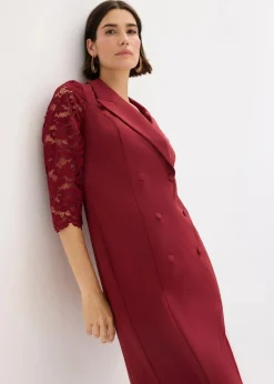 bonprix Kleider|Bekleidung·Pullover & Strickjacken^Blazer-Kleid mit Spitzenärmeln rubinrot