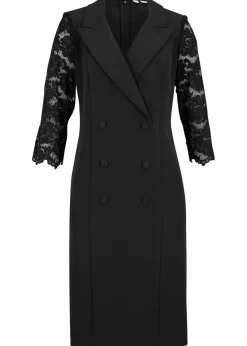 bonprix Bekleidung·Pullover & Strickjacken|Kleider^Blazer-Kleid mit Spitzenärmeln schwarz