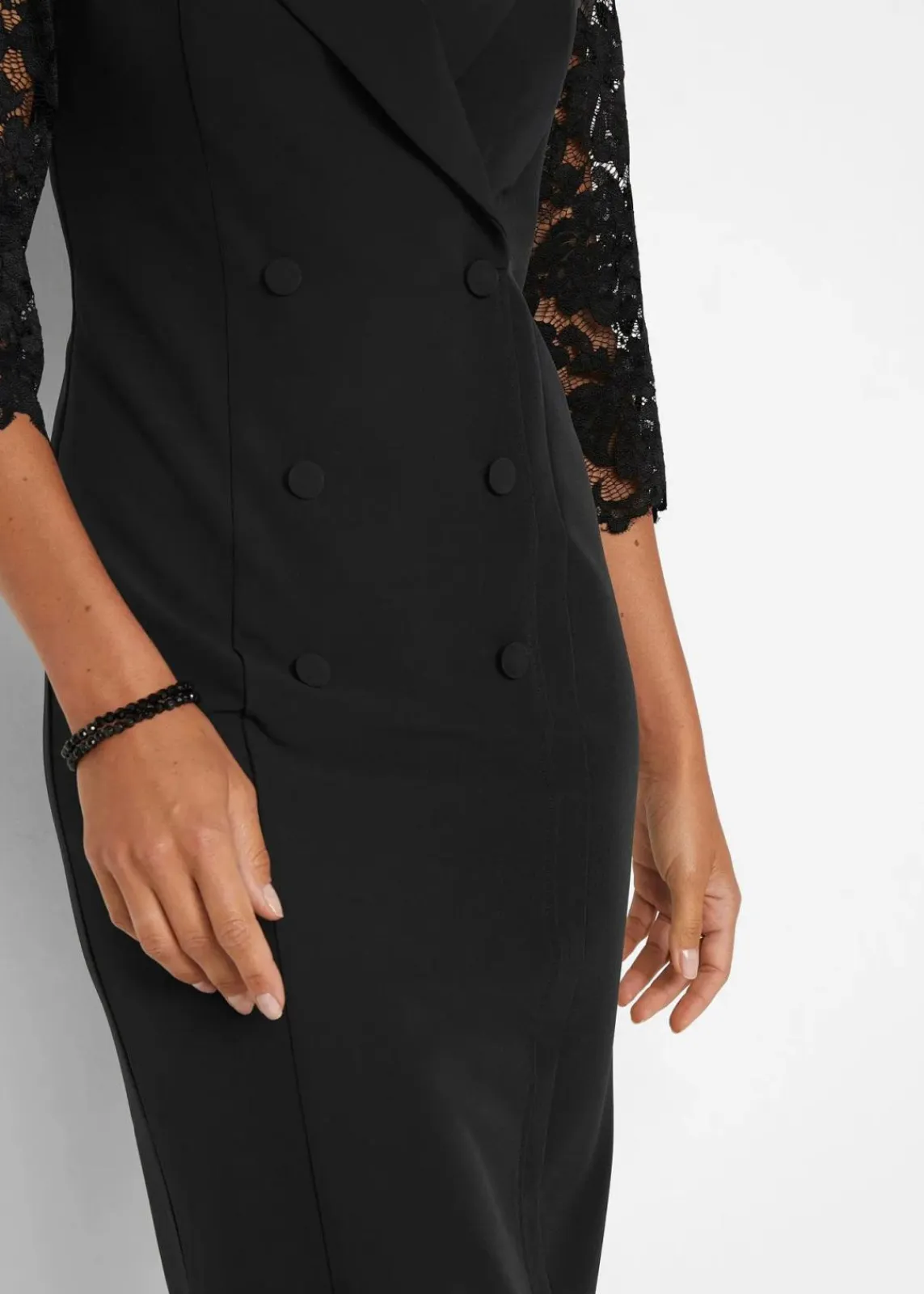 bonprix Bekleidung·Pullover & Strickjacken|Kleider^Blazer-Kleid mit Spitzenärmeln schwarz