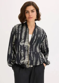 bonprix Bekleidung·Hosen|Jacken & Mäntel^Blouson aus fließendem Satin schwarz/sand bedruckt