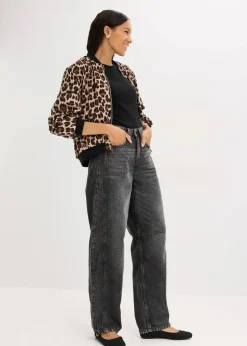 bonprix Bekleidung·Hosen|Jacken & Mäntel^Blouson aus fließendem Satin braun leo bedruckt