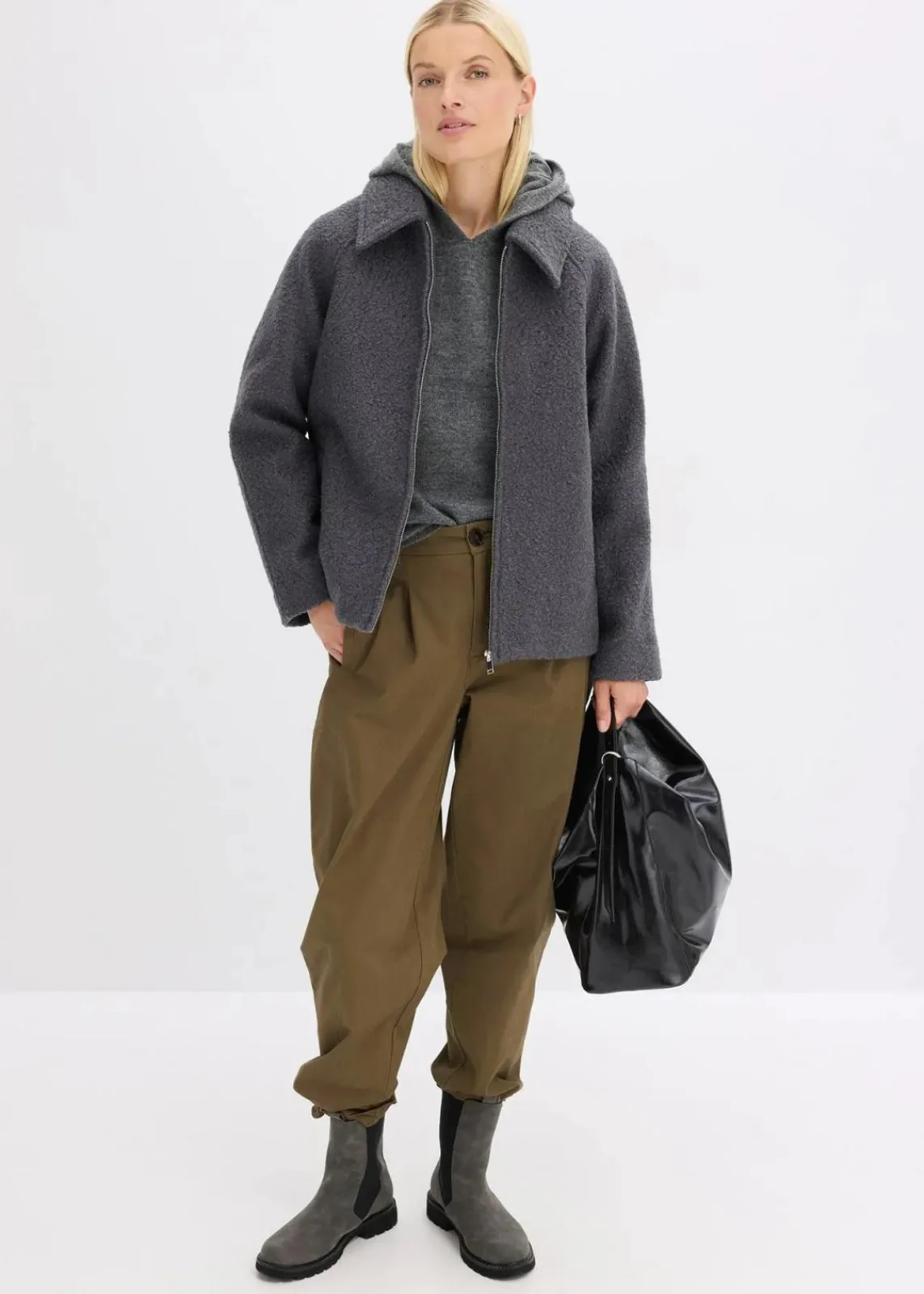 bonprix Jacken & Mäntel|Bekleidung·Hosen^Blouson aus softem Bouclé schiefergrau