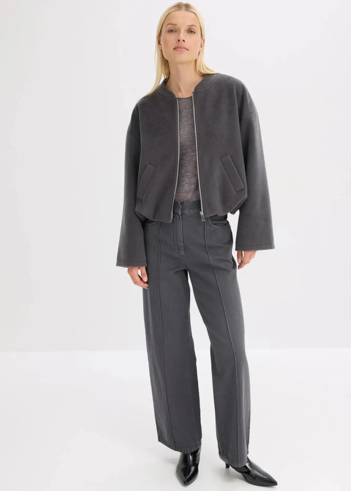 bonprix Bekleidung·Hosen|Jacken & Mäntel^Blouson mit Ballonsaum schiefergrau meliert