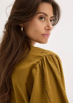 bonprix Bekleidung·Jacken & Mäntel|Blusen & Tuniken^Bluse aus Baumwolle mit Spitzen-Details mistelgrün