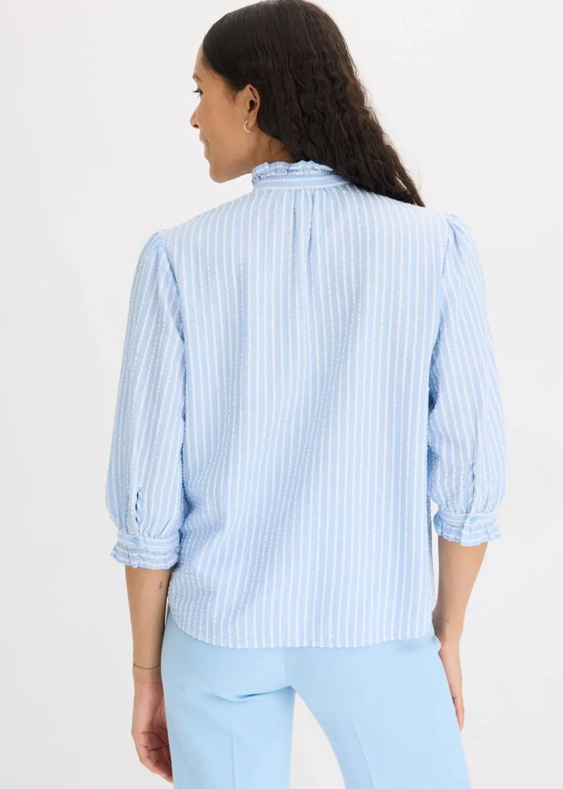 bonprix Blusen & Tuniken^Bluse aus Baumwoll-Viskose Mix hellblau/wollweiß gestreift