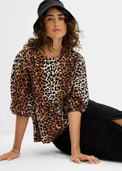 bonprix Blusen & Tuniken^Bluse aus feinem Viskose-Mix natur/schwarz/dunkelcognac leo washed bedruckt