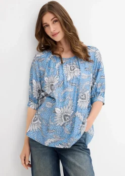 bonprix Bekleidung·Jacken & Mäntel|Blusen & Tuniken^Bluse aus feinem Viskose-Mix wellenblau bedruckt