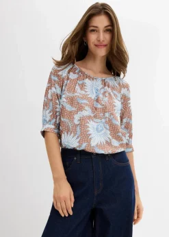 bonprix Blusen & Tuniken|Bekleidung·Jacken & Mäntel^Bluse aus feinem Viskose-Mix gewürzbraun bedruckt