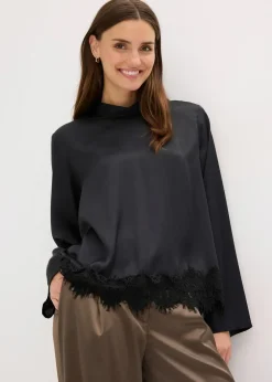 bonprix Bekleidung·Jacken & Mäntel|Blusen & Tuniken^Bluse aus fließendem Satin schwarz