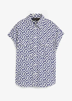 bonprix Nachhaltigere Materialien|Blusen & Tuniken^Bluse aus fließender Viskose mitternachtsblau/natur bedruckt