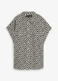 bonprix Bekleidung·Jacken & Mäntel|Blusen & Tuniken^Bluse aus fließender Viskose schwarz/natur bedruckt