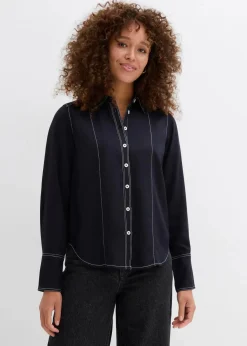 bonprix Bekleidung·Jacken & Mäntel|Nachhaltigere Materialien^Bluse aus fließender Viskose schwarz/wollweiß