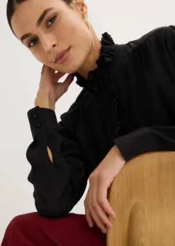 bonprix Blusen & Tuniken|Bekleidung·Jacken & Mäntel^Bluse aus luftigem Crêpe schwarz
