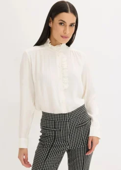 bonprix Bekleidung·Jacken & Mäntel|Blusen & Tuniken^Bluse aus luftigem Crêpe wollweiß