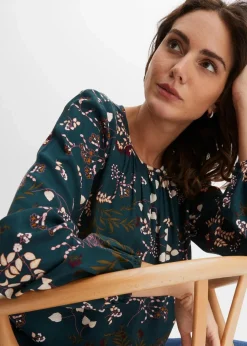 bonprix Bekleidung·Jacken & Mäntel|Nachhaltigere Materialien^Bluse aus nachhaltiger Viskose tiefgrün geblümt