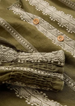 bonprix Bekleidung·Jacken & Mäntel|Premium^Bluse aus reinem Leinen dunkeloliv/kieselbeige