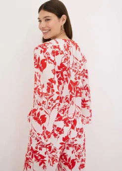 bonprix Zweiteiler & Sets|Blusen & Tuniken^Bluse aus reiner Baumwolle weiß/orangerot floral
